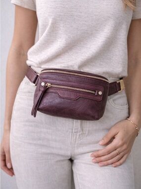 Jen & Co Vegan Leather Belt Bag Wine Burgundy Crossbody